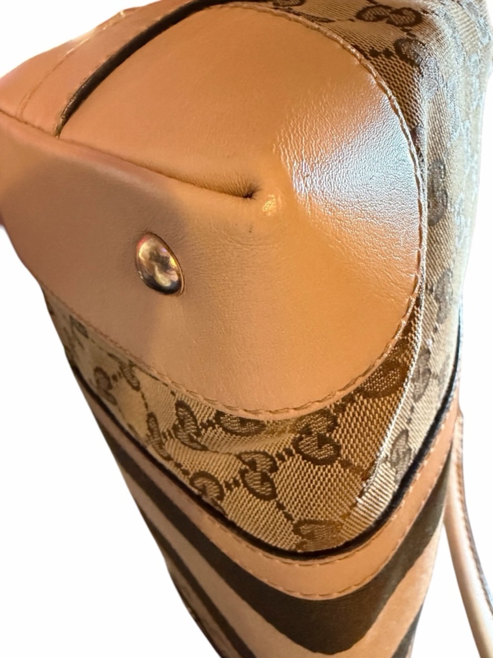 ✨ PRISTINE ✨ Gucci GG Monogram Canvas Web Stripe Tote Bag – Tan Leather - Picture 14 of 14